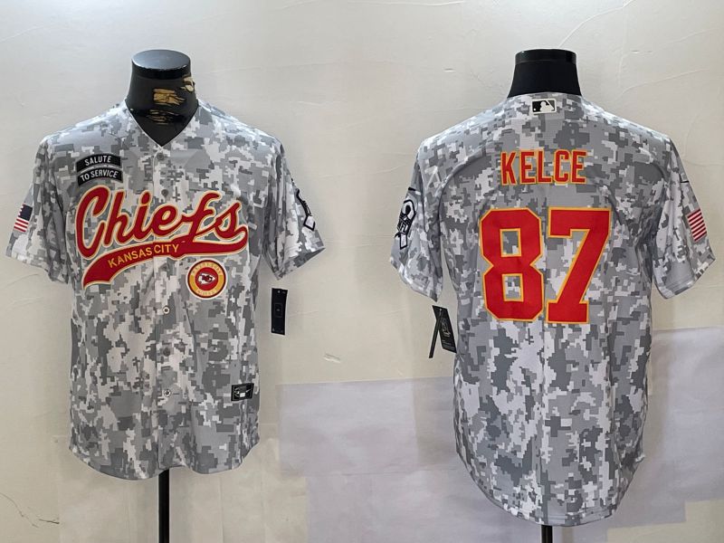 Men Kansas City Chiefs #87 Kelce Nike Arctic Camo 2024 Salute to Service Limited NFL Jersey style 2